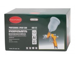 Краскораспылитель "Profi"с верхним пластиковым бачком (600мл, 1.4мм, 2.5bar, 142-198л/мин, присоед. резьба 1/4"+штуцер) ROCKFORCE RF-410M-14-foto2