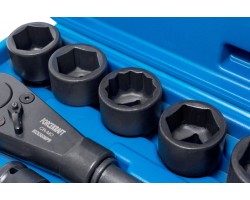 Набор инструментов ударных "Profi" 3/4", 6гр, 21 предмет (17,19,21,22,24,27,30,32,34,35,36,36-12гр,38,41,46,50мм), в кейсе FORCEKRAFT FK-6213-5MPB-foto4