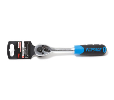 Трещотка реверсивная двухсторонняя с резиновой ручкой 1/4"-3/8" (72зуб., L-200мм)на пластиковом держателе Forsage F-802321