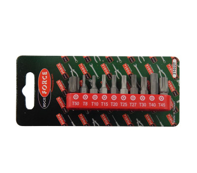 Набор бит TORX с отверстием 10 предметов 1/4" (TН 7,8,9,10,15,20,25,27,30,40-25мм),в блистере ROCKFORCE RF-21022T
