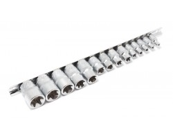 Набор головок Е-профиль 15 предметов 1/4"&3/8"&1/2" (1/4"Е4-Е8,3/8"Е10-Е14,1/2"Е16-Е24) на планке Forsage F-4158