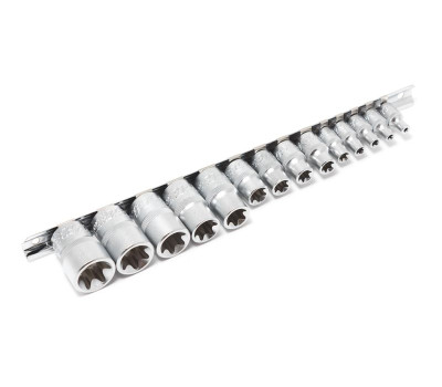 Набор головок Е-профиль 15 предметов 1/4"&3/8"&1/2" (1/4"Е4-Е8,3/8"Е10-Е14,1/2"Е16-Е24) на планке Forsage F-4158