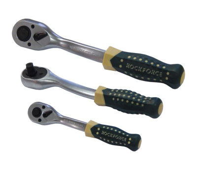 Трещотка реверсивная усиленная изогнутая с резиновой ручкой 3/8" (72зуб.) ROCKFORCE RF-802322