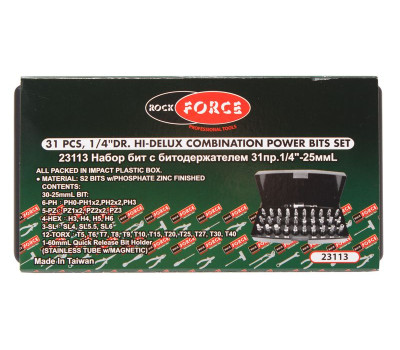 Набор бит с битодержателем 31 предмет 1/4"-25ммL ROCKFORCE RF-23113