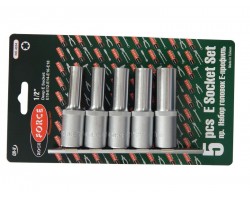 Головки глубокие Е-профиль, набор 5 предметов, 1/2" (Е10,E12,E14,E16,E18) на планке ROCKFORCE RF-4054