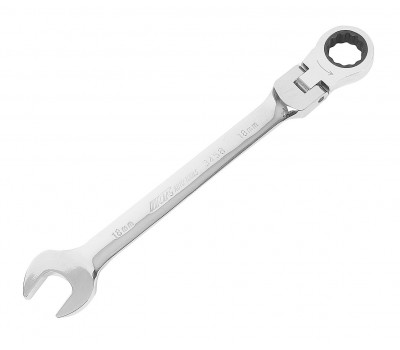 Ключ рожково-накидной шарнирный с трещоткой 18мм