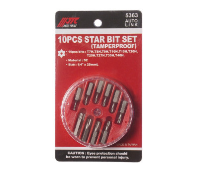 Набор бит 1/4"; TORX T7H-T40H с отверстием 10ед.