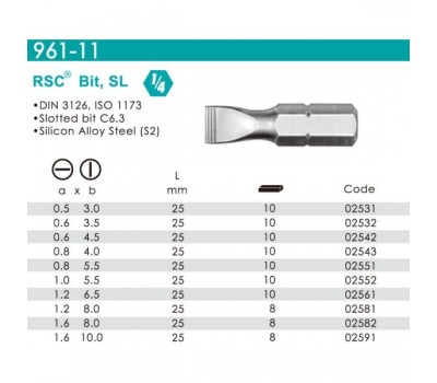 Бита шлицевая SL 3.5мм 1/4"; L=25мм 10шт. RSC тип