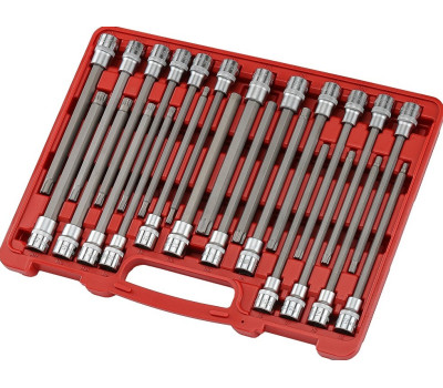 Комплект головок с насадкой TORX, HEX, SPLINE, RIBE длина 200мм 24ед.