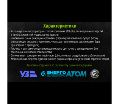 Бур по бетону SDS-plus S4 QUADRO 12x260мм в тубе (CH-12260) ALLOID