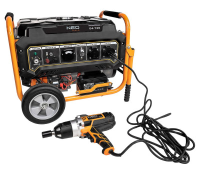 Neo Tools Генератор бензиновий 04-730, 2.8/3.0кВт, 1х12В та 2х230В (16А), бак 15л, 313г/кВтГ, 45 кг