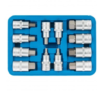 Набор ключей HEX коротких с насадками 1/2" (L=55 мм) -12 предметов SATRA S-SH1212