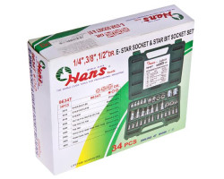Набор торцевых головок 1/2".3/8".1/4"внутренних и наружных ТORX 34предмета (9634T) HANS-foto2