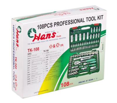 Набор торцевых головок 1/4"DR4-14мм и 1/2"DR10-32 мм.108 предметов (TK-108) HANS