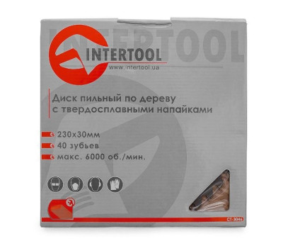 Диск пильный по дереву с твердосплавными напайками 230x30x1,6 мм; 40 зубьев INTERTOOL CT-3046