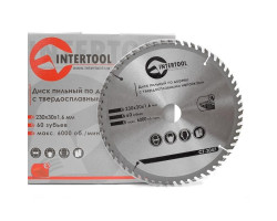 Диск пильный по дереву с твердосплавными напайками 230x30x1,6 мм; 60 зубьев INTERTOOL CT-3047-foto3