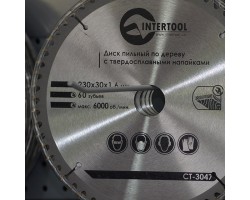 Диск пильный по дереву с твердосплавными напайками 230x30x1,6 мм; 60 зубьев INTERTOOL CT-3047-foto4