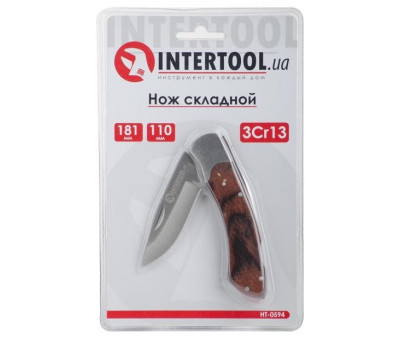Нож складной, ручка с деревянными вставками INTERTOOL HT-0594