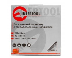 Диск пильный по дереву с твердосплавными напайками 250x30x1,7 мм , 40 зубьев INTERTOOL CT-3051-foto4