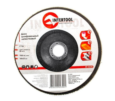 Диск шлифовальный лепестковый 180x22 мм, зерно K100 INTERTOOL BT-0230