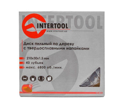 Диск пильный по дереву с твердосплавными напайками 210x30x1,5 мм; 40 зубьев INTERTOOL CT-3023