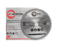 Диск пильный по дереву с твердосплавными напайками 250x30x1,7 мм; 60 зубьев INTERTOOL CT-3052-foto3