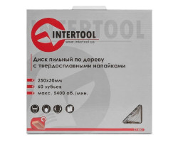 Диск пильный по дереву с твердосплавными напайками 250x30x1,7 мм; 60 зубьев INTERTOOL CT-3052-foto4