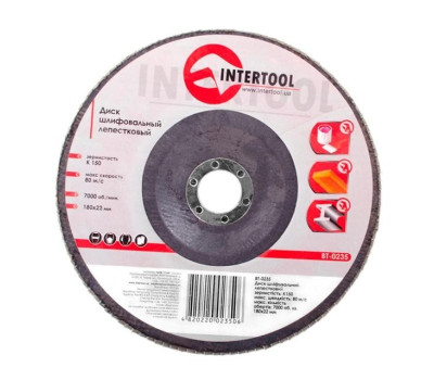 Диск шлифовальный лепестковый 180x22 мм, зерно K150 INTERTOOL BT-0235