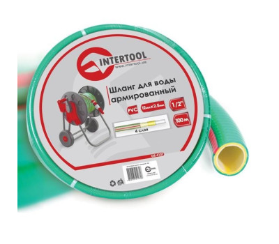 Шланг для воды 4-х слойный 1/2", 100 м, армированный, PVC INTERTOOL GE-4107