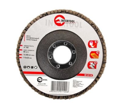 Диск шлифовальный лепестковый 115x22 мм, зерно K100 INTERTOOL BT-0110