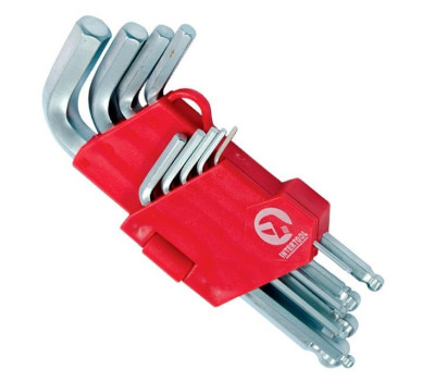 Набор Г-образных шестигранных ключей с шарообразным наконечником, 9 ед.,1,5-10 мм, Cr-V, 55 HRC Small INTERTOOL HT-0605