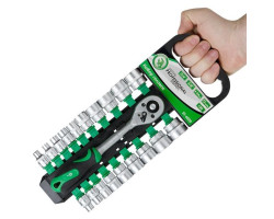 Набор торцевых головок с трещоточной рукояткой 3/8", Cr-V, 20 ед. INTERTOOL ET-6020-foto3