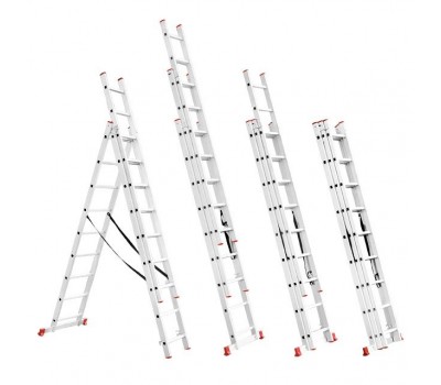 Лестница алюминиевая 3-х секционная универсальная раскладная 3x9 ступ. 5,93 м INTERTOOL LT-0309
