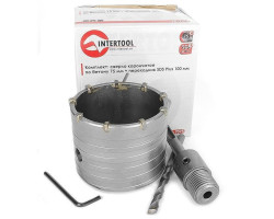 Комплект: сверло корончатое по бетону 75 мм+Переходник SDS Plus 100мм INTERTOOL SD-7075-foto6