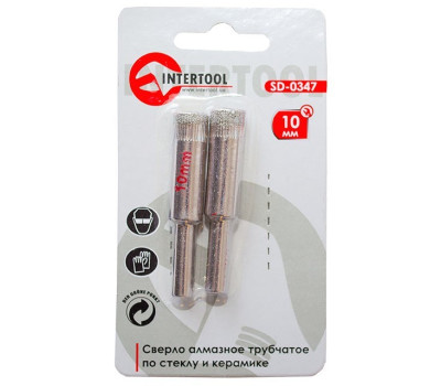 Коронка трубчатая по стеклу и керамике 10 мм (упаковка 2 шт) INTERTOOL SD-0347