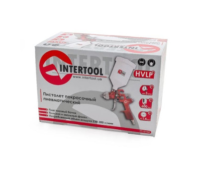 HVLP RED PROF Краскораспылитель 1,4 мм, верхний пластиковый бачок 600 мл INTERTOOL PT-0104