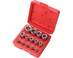 Набір торцевих головок E-Torx (E4–E24), 1/4", 3/8", 1/2", 14 од. REWOLT T1349 Набір торцевих головок E-Torx (E4–E24), 1/4", 3/8", 1/2", 14 од. REWOLT T1349
