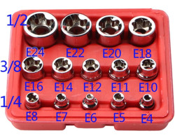 Набір торцевих головок E-Torx (E4–E24), 1/4", 3/8", 1/2", 14 од. REWOLT T1349-foto2